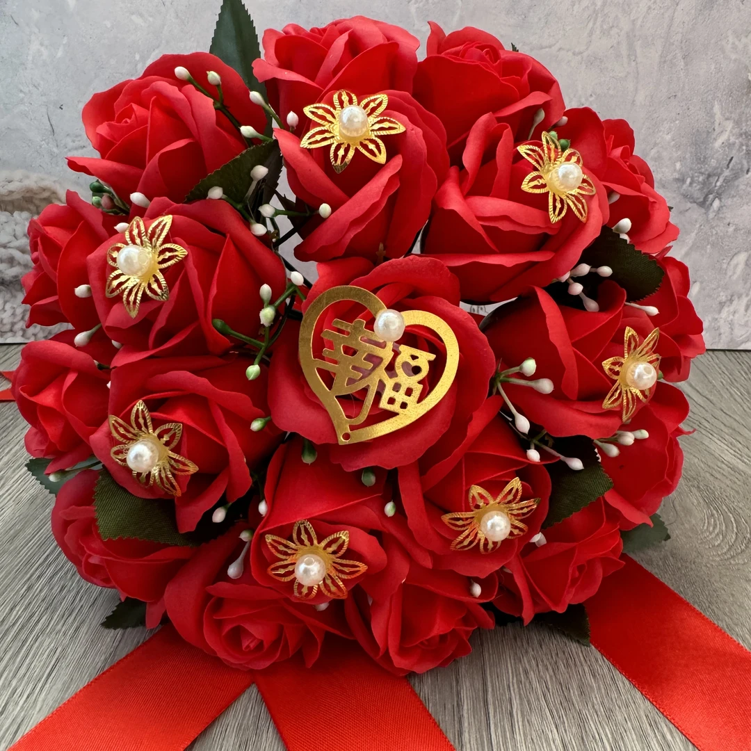 韩式结婚新款中式新娘手捧花仿真香皂玫瑰花束手捧花新郎接亲花束