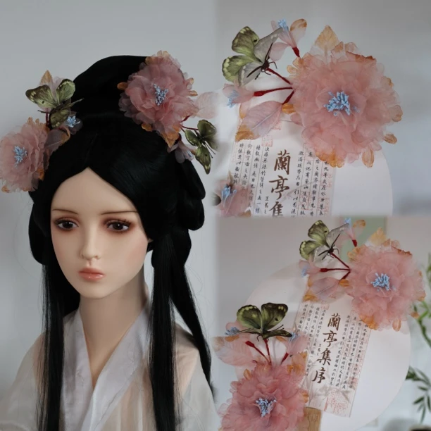 南枝牡丹烫花发夹手工古风汉服旗袍国风古装头饰发饰发夹花环仙女