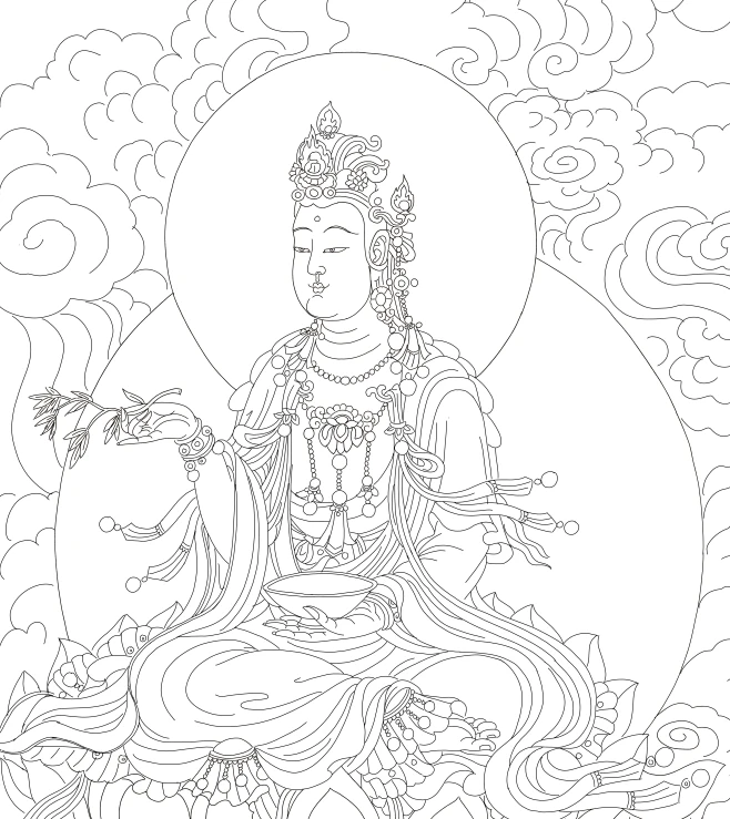 佛造像白描线稿一张（送文殊等7选1全程录播网课10节/每节2H）