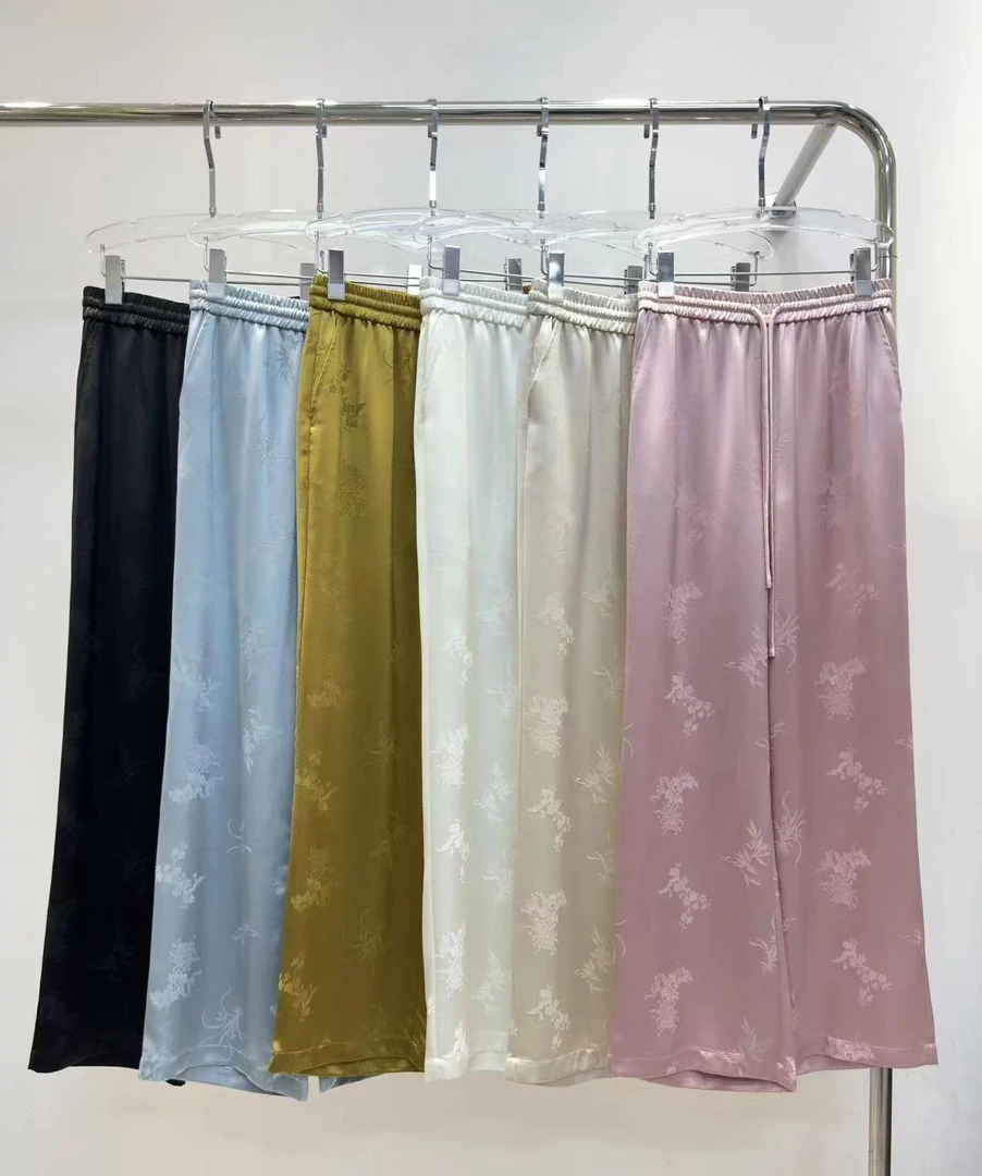 【丹妮甄选】-中国风时尚高端通勤醋酸提花百搭气质直筒长裤垂感