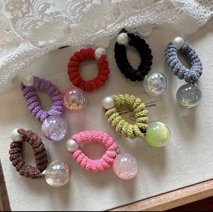 韩版东大门植绒电话发绳光感细闪圆球电话线高弹力发圈丸子头皮筋