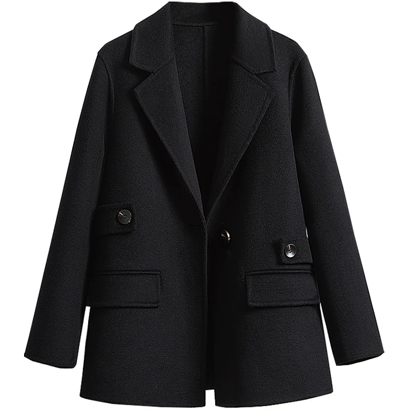 丝柏舍2024冬装新款女宽松通勤简约绵羊毛双面呢大衣S44X3047D