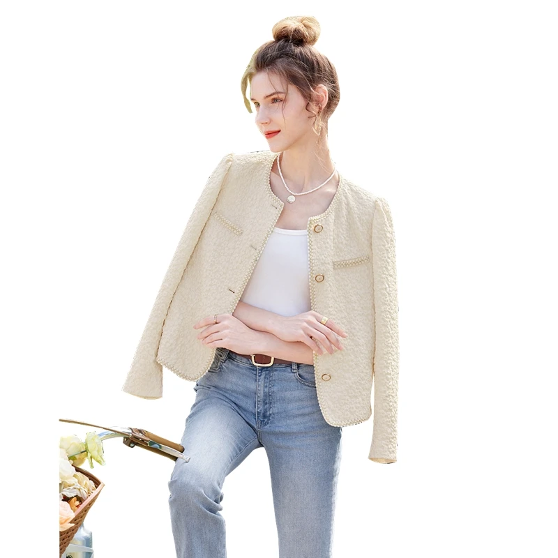 2025春装新款女简约单排扣圆领短款小香风优雅外套T41B0090A