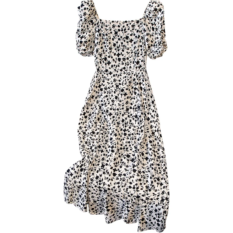 丝柏舍2025夏装新款女时尚显瘦连衣裙泡泡袖方领碎花裙S32B1488L