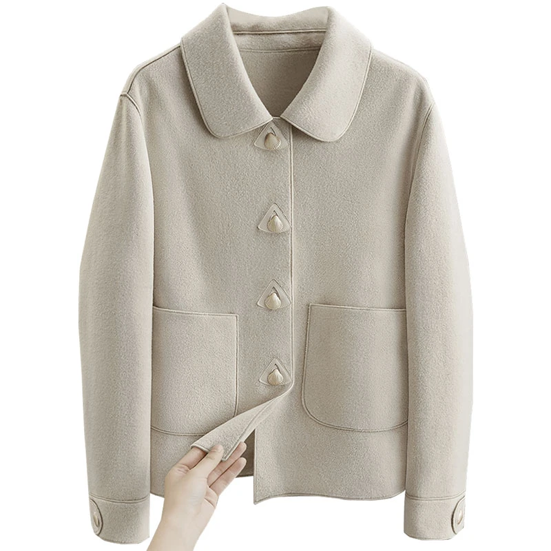 丝柏舍2025秋装新款女装宽松单排扣翻领长袖双面呢外套S43B6706A