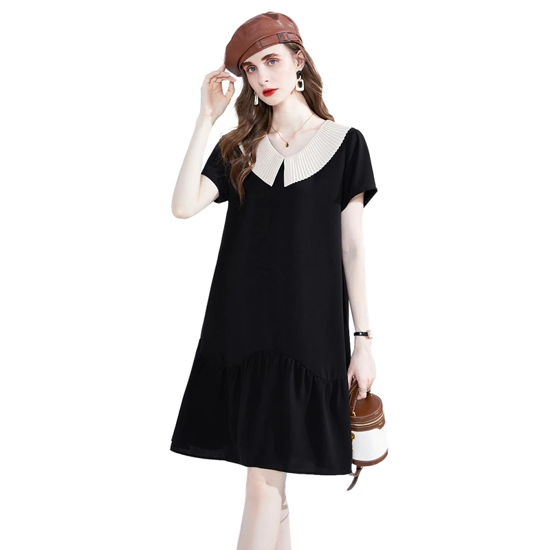 2025夏季新款女装时尚短袖短款显瘦A字撞色宽松连衣裙T32X2504L