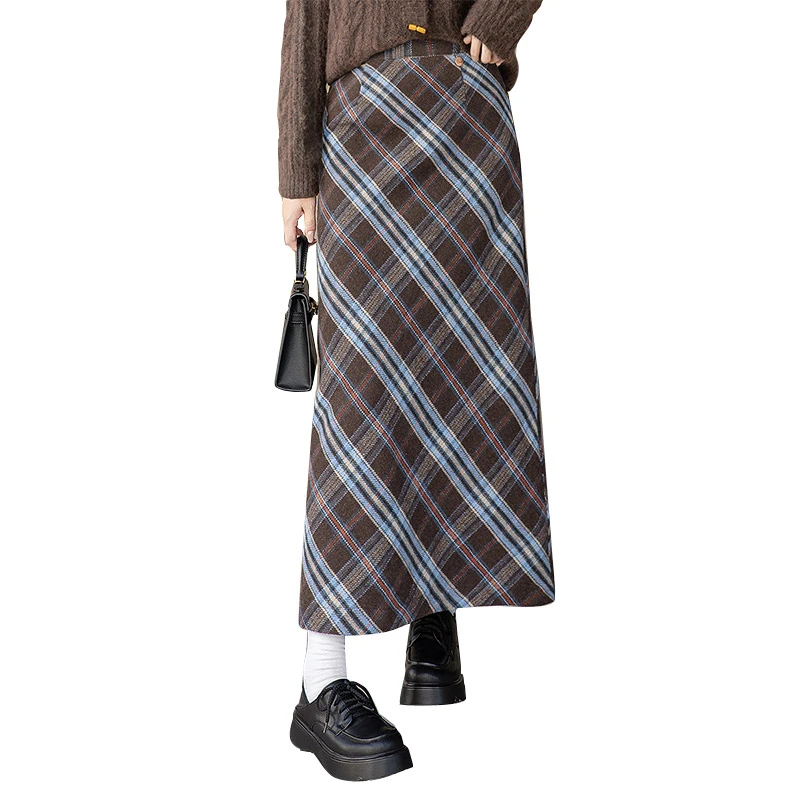 丝柏舍2025秋装新款女装简约高腰直筒开叉学院风半身裙S43B6153B