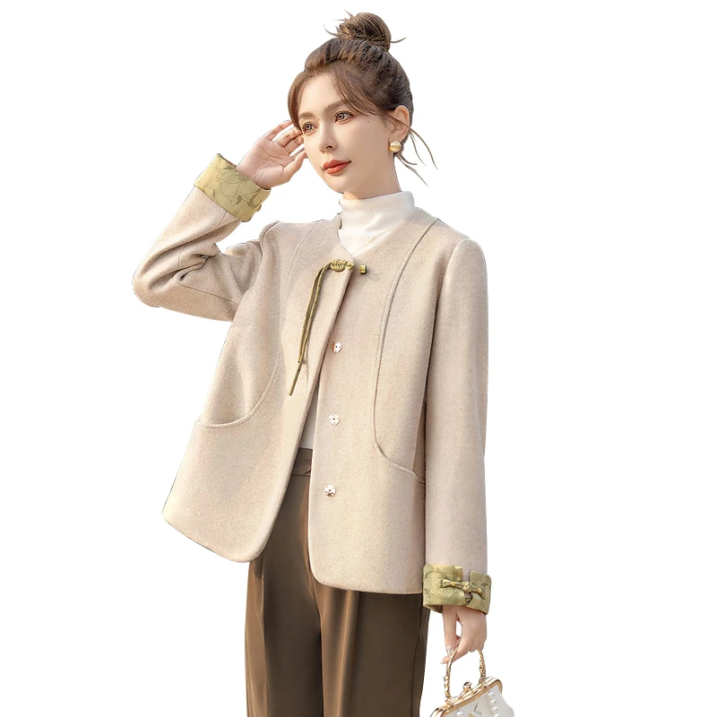 丝柏舍2024冬装新款女复古国风宽松圆领长袖气质外套S44B7281A