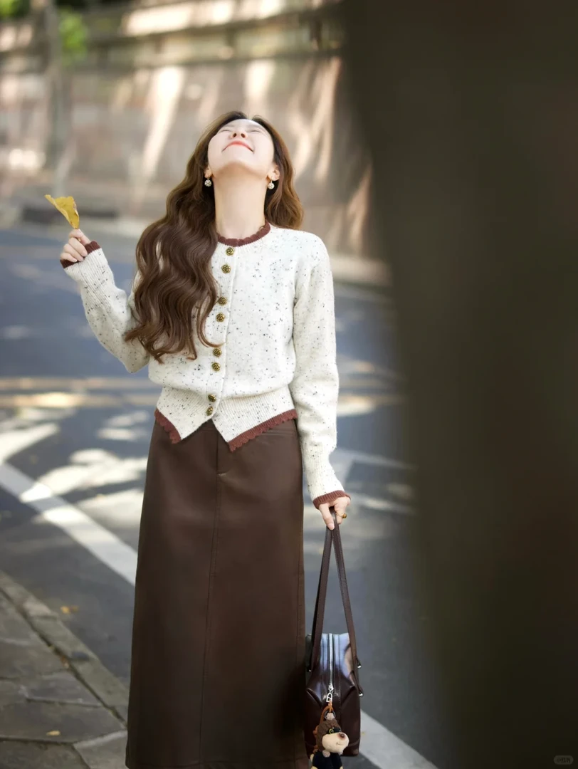 2024秋冬穿搭一整套女温柔风气质复古针织开衫搭配半身裙两件套女