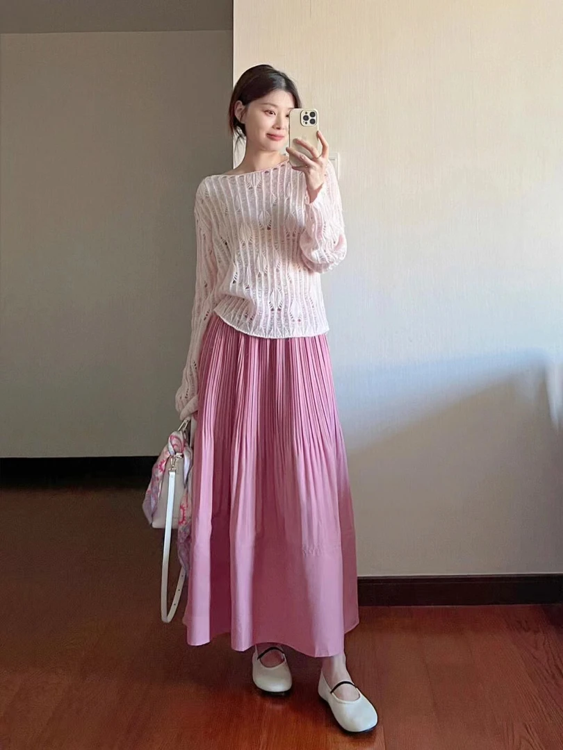 入秋一整套女慵懒风气质显瘦长袖针织上衣法式高级感半身裙两件套