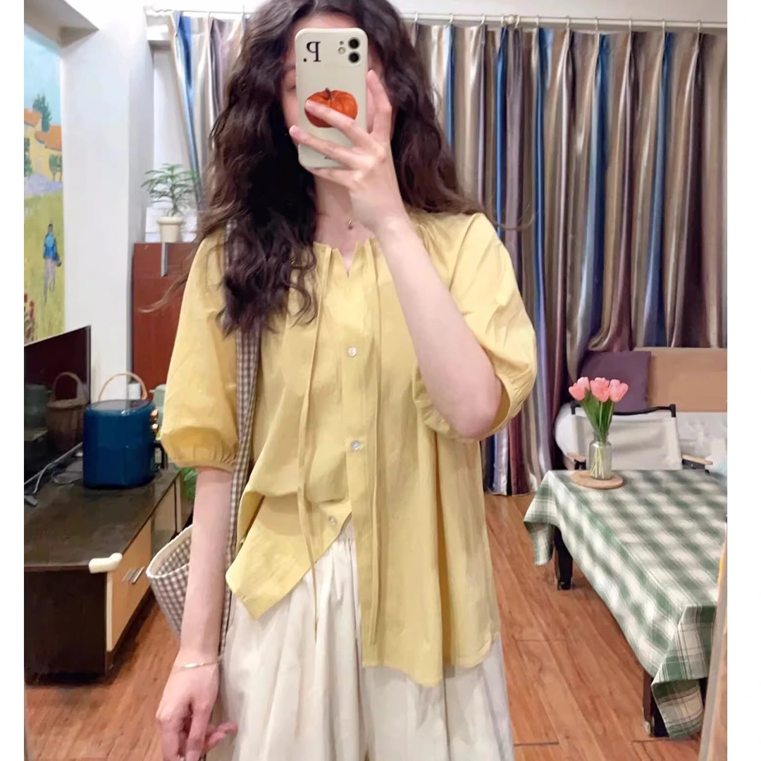 大码胖mm法式复古短袖衬衫女夏季时尚遮肉显瘦休闲阔腿裤两件套女