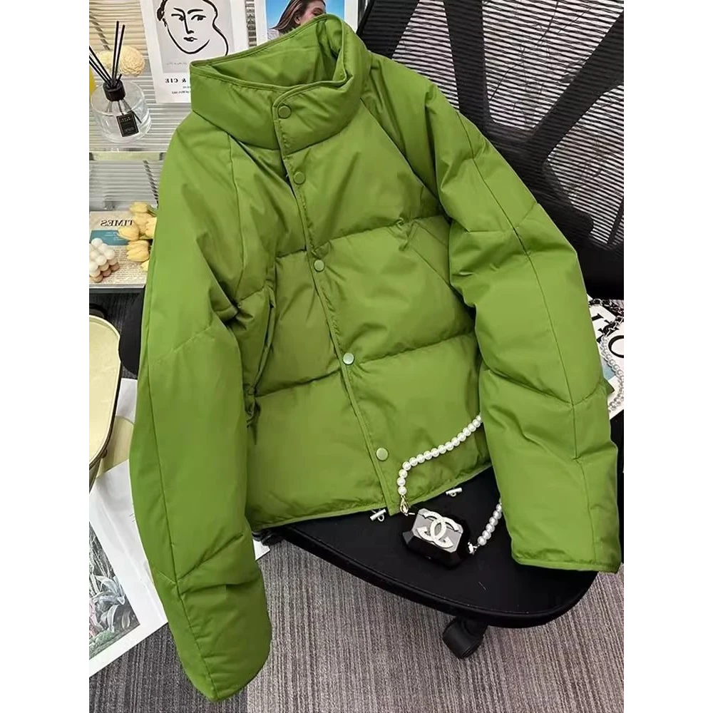 绿色短款棉服女2024冬装大码宽松韩版时髦设计感加厚保暖棉衣外套