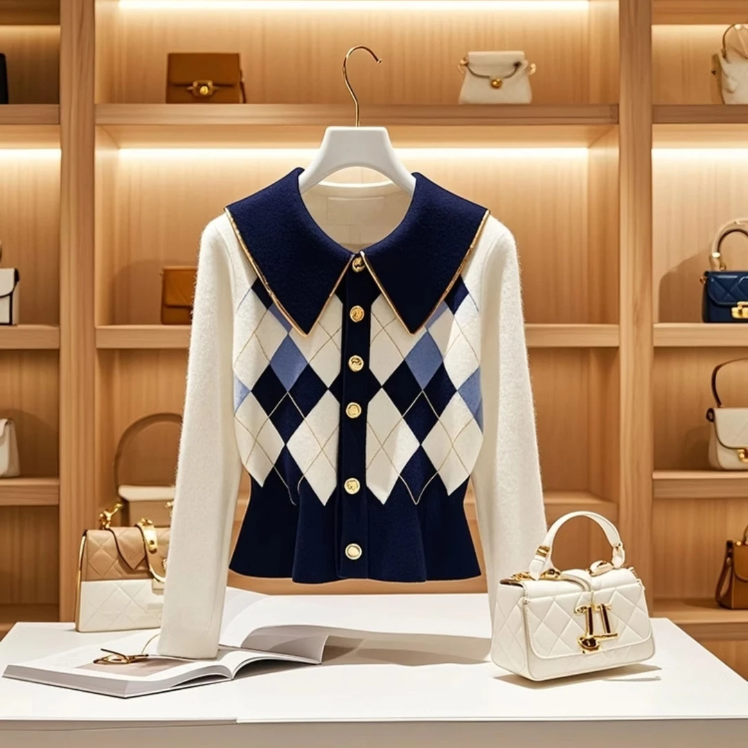 今年流行休闲百搭气质短款针织衫女大码秋冬新款设计感Polo领上衣