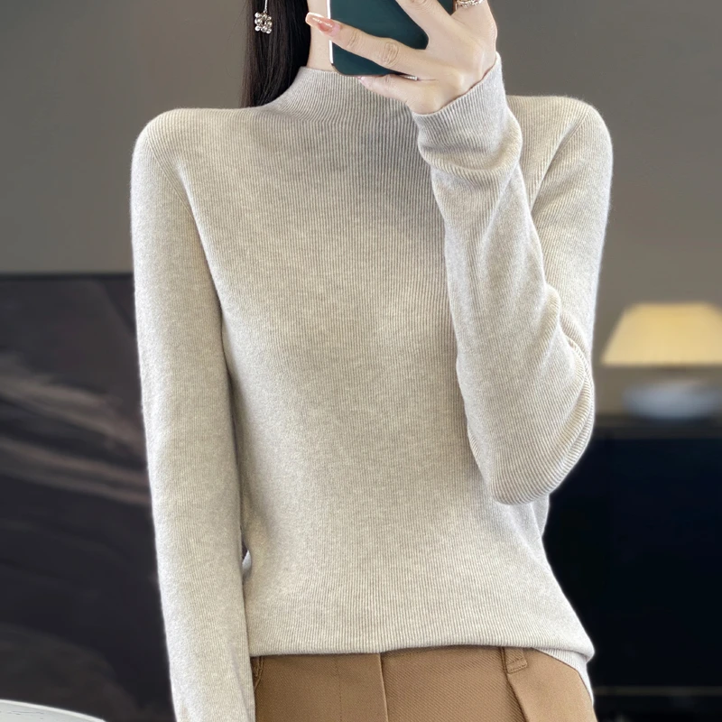 一线成衣羊绒女半高领打底修身套头毛衣显瘦长袖针织衫内搭