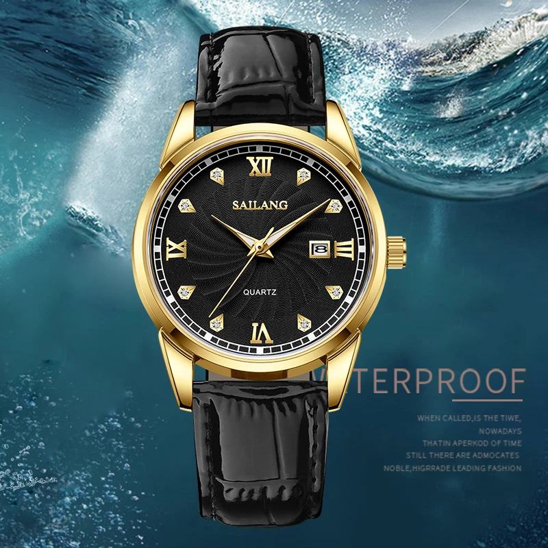 【商】全新未使用 时尚金色百搭男士腕表6601黑