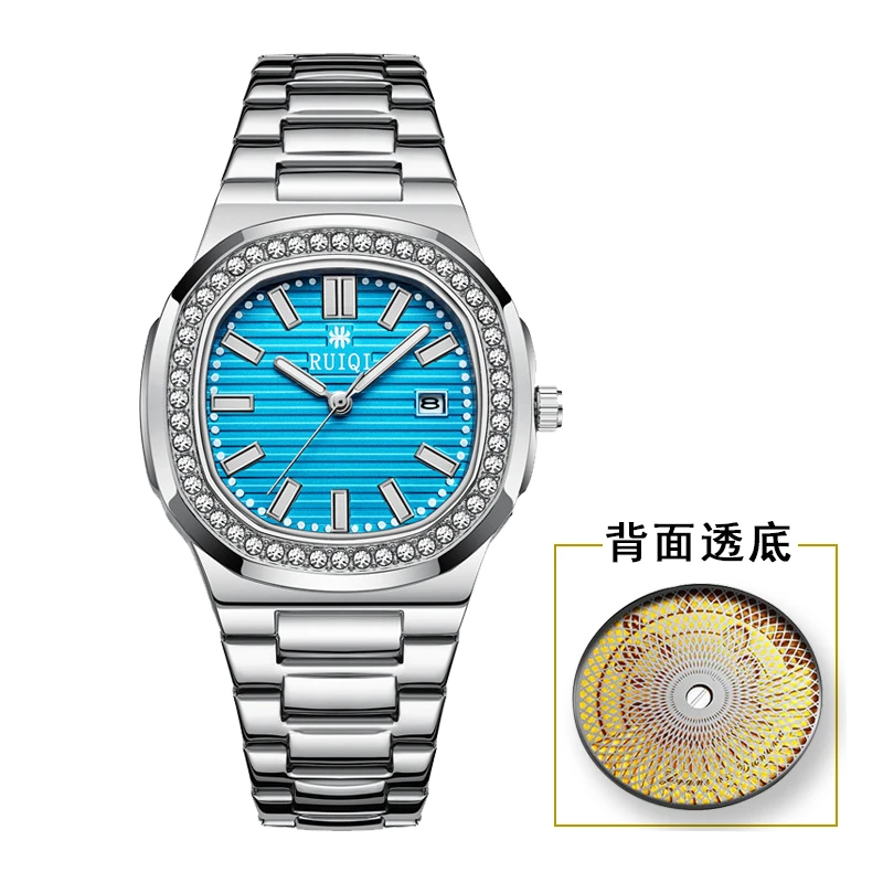 【粉丝福利】新型背透飞轮双机芯经典百搭钢带男士二腕表6602蓝