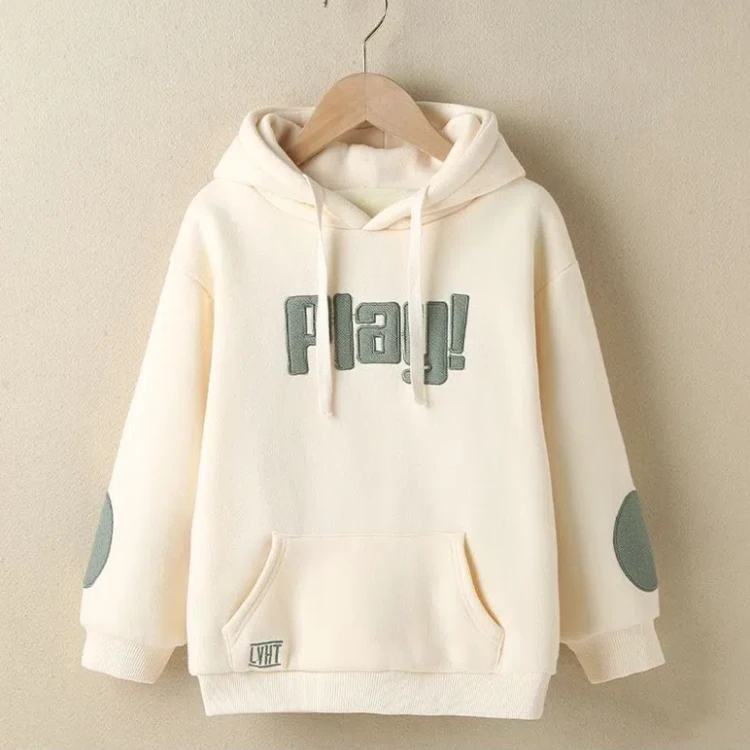 秋冬季女刺绣加绒网红卫衣2025新款潮ins韩版宽松连帽少女上衣潮