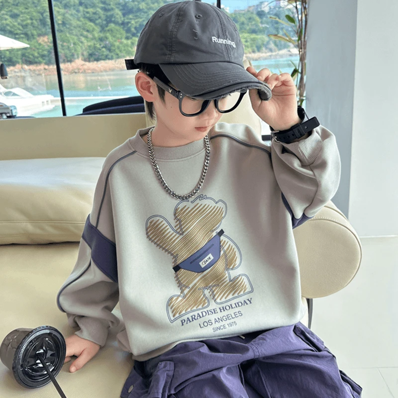 2024春季新款中大童卫衣儿童拼接撞色卫衣男童休闲宽松打底外穿