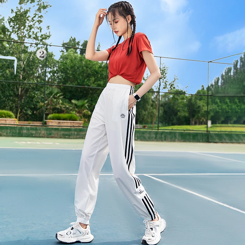 白色运动裤女2025春夏新款弹力速干休闲外穿跑步健身曳舞束脚裤