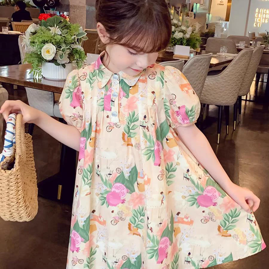 【繁华】1336女童连衣裙夏装新款洋气儿蝴蝶结公主裙女孩甜美碎花裙
