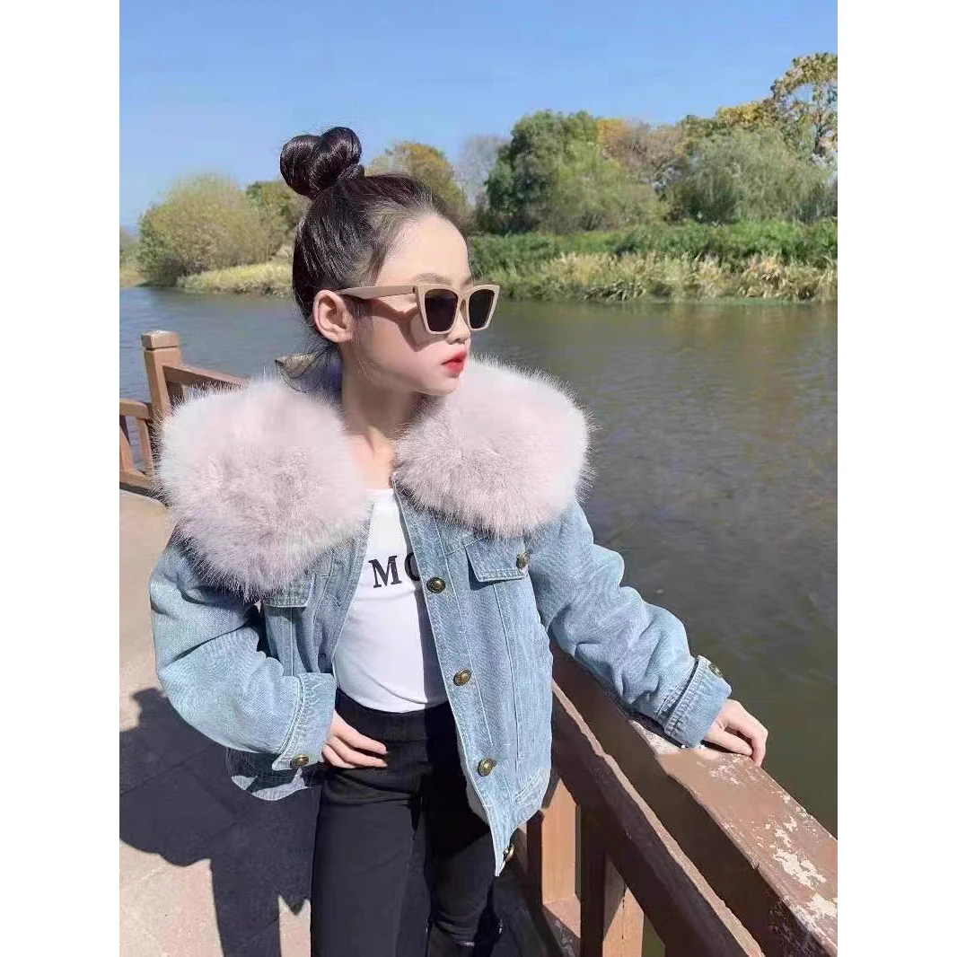 0105分割女童牛仔外套冬季新款洋气时髦加绒加厚儿童秋冬装