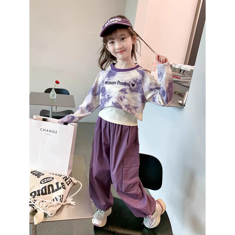 1234新款儿童洋气时髦休闲工装裤春秋季小女孩三件套