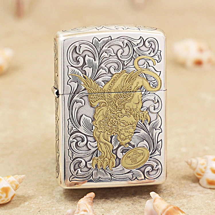ZIPPO打火机 财色双收 镀银鎏金162盔甲煤油打火机 DYJ1