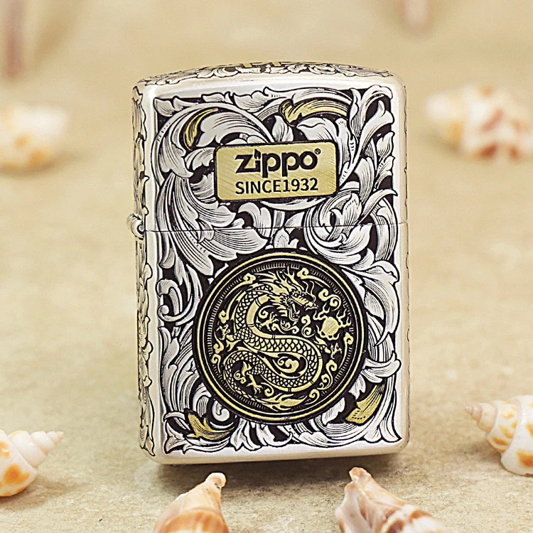 ZIPPO打火机  唐草龙 错金银双色盔甲煤油打火机 送礼物 DYJ1