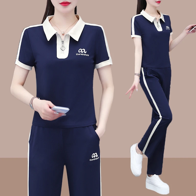 时尚女士运动服套装2025夏季新款时尚洋气中老年妈妈装休闲两件套