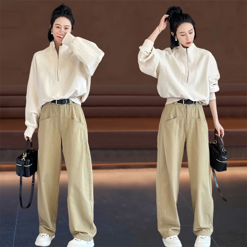 韩版半拉链立领卫衣女款2025秋季新款宽松遮肉下摆收腰设计感上衣