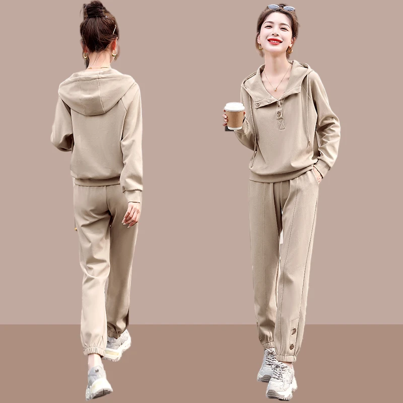 春秋气质秋装时尚运动套装小个子女装2025新款洋气连帽卫衣两件套
