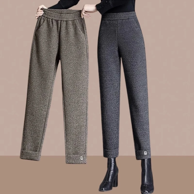 2025秋冬季时尚裤子女新款加厚保暖弹力高腰裤显瘦高贵上档次女裤