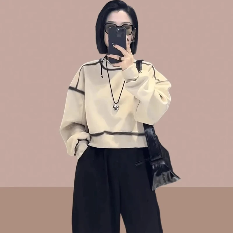 气质秋装女装卫衣2025春秋新款大码显瘦圆领小个子短款长袖女上衣