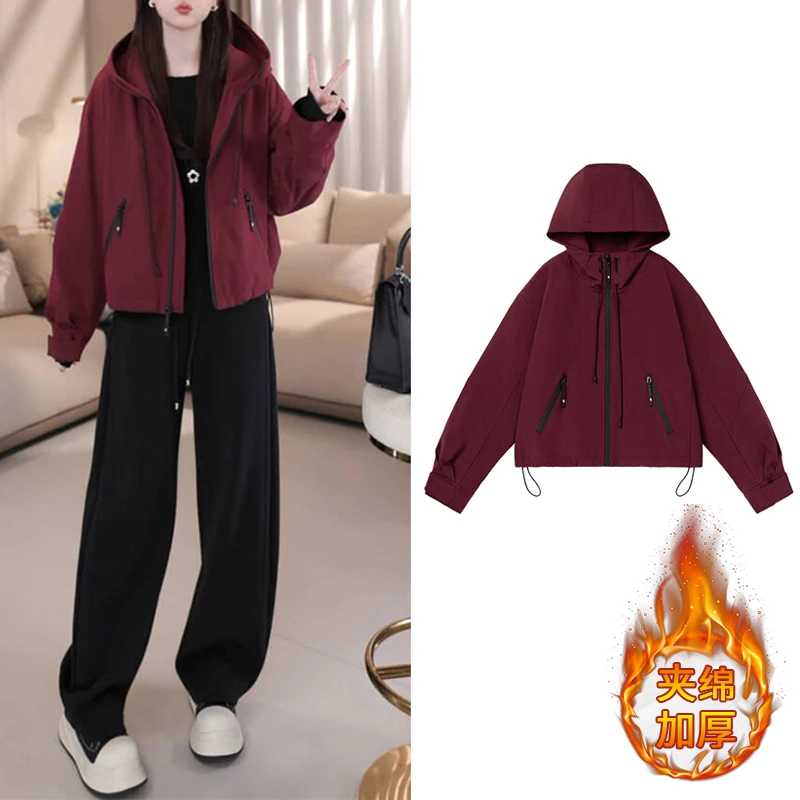 2025年秋冬季新款韩版宽松洋气夹棉设计感连帽冲锋衣加厚保暖外套