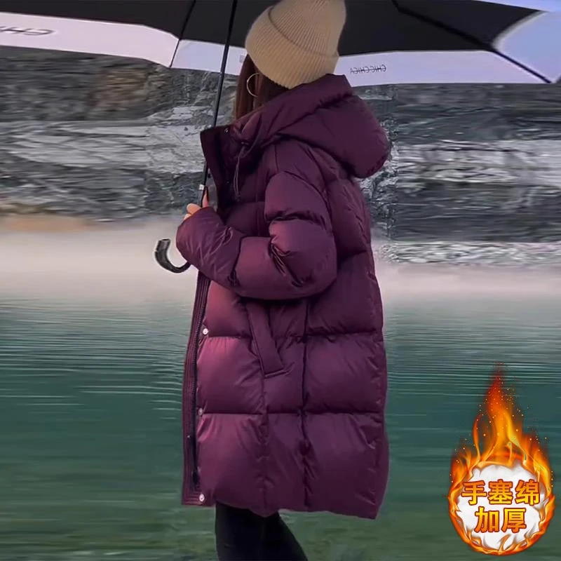 香朵儿时尚高级感连帽中长款冬装棉服外套女时尚加厚保暖棉衣棉袄