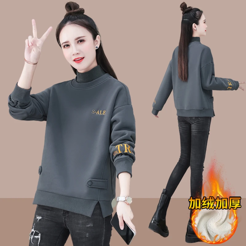 假两件拼接卫衣女加绒加厚2025秋冬新款爆款高级感小众半高领上衣