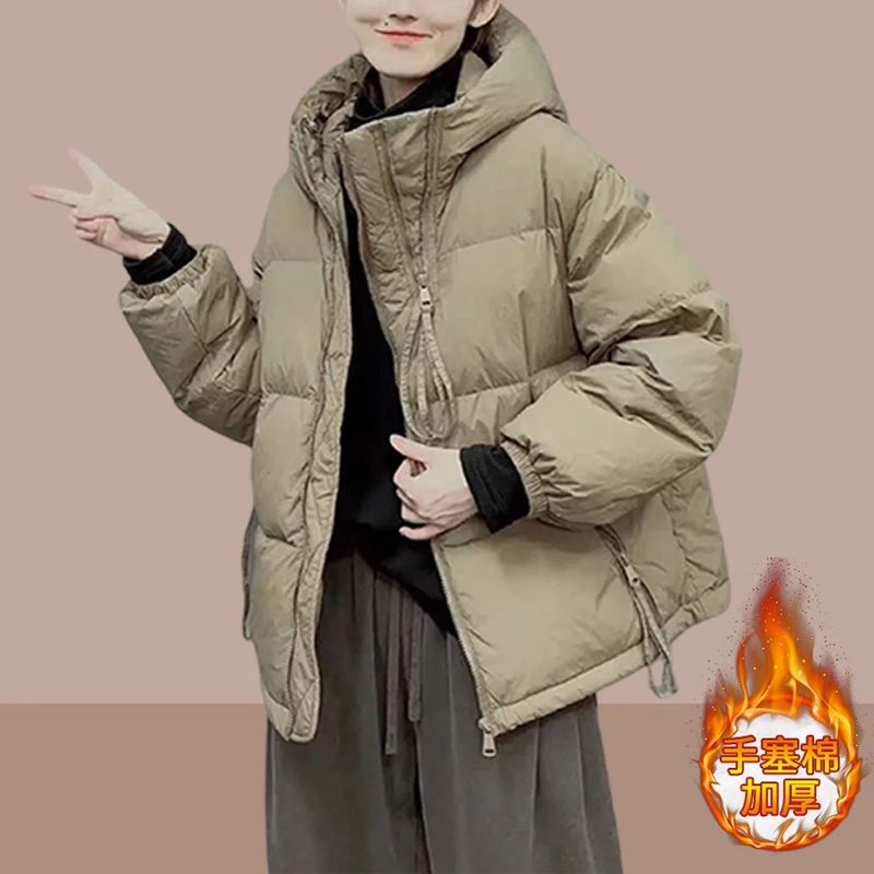 纯色连帽面包服女2025冬季新款宽松胖mm大码棉衣洋气时髦长袖棉服