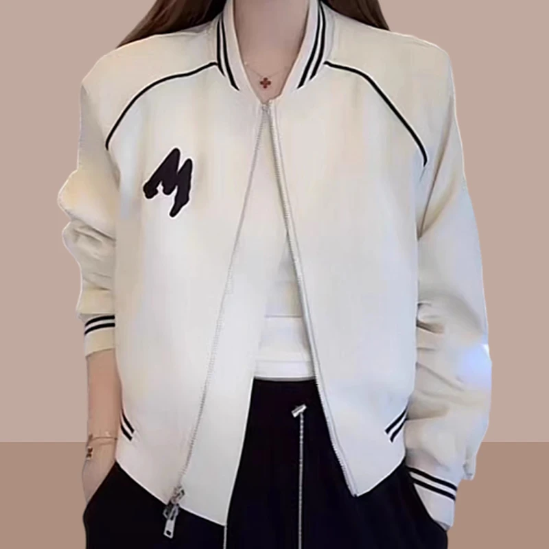 早秋棒球服外套女短款2025新款宽松休闲大码时尚撞色拼接夹克开衫
