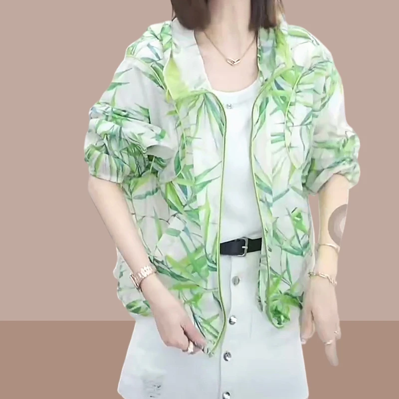 防晒短外套女2025夏季新款时尚潮流轻薄透气印花防晒爆款百搭外套