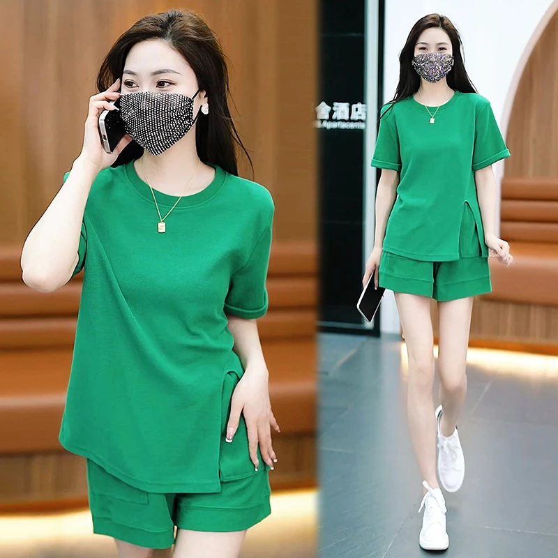 运动服套装女夏新款洋气减龄短袖t恤休闲短裤宽松时尚女装两件套