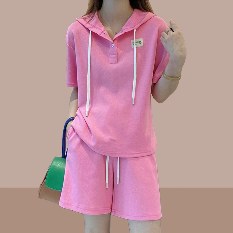 连帽休闲卫衣短裤两件套女士夏装2026年新款欧货时尚洋气减龄套装