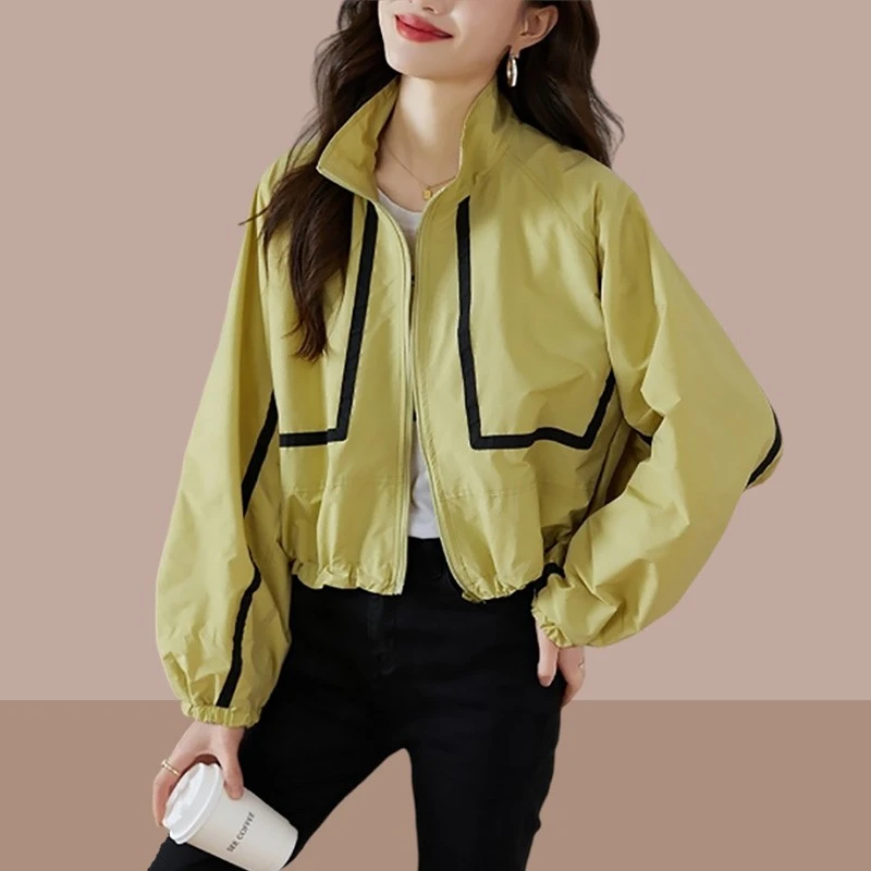 欧洲站撞色短款防晒衣外套女款夏季爆款2025新款宽松版百搭防晒服