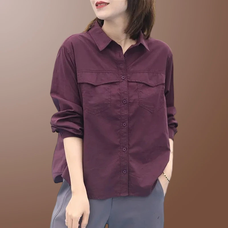 2025春秋季新款长袖衬衫女款外穿百搭大码显瘦衬衣外套女士上衣服