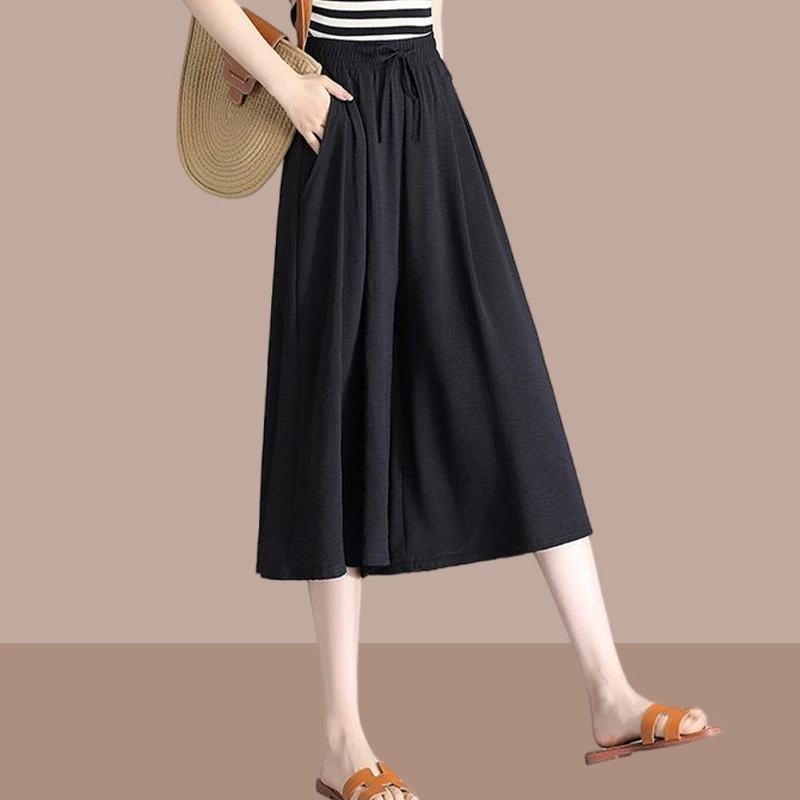 冰丝七分阔腿裤女2025夏季新款高腰薄款裙裤垂感宽松休闲爆款裤裙