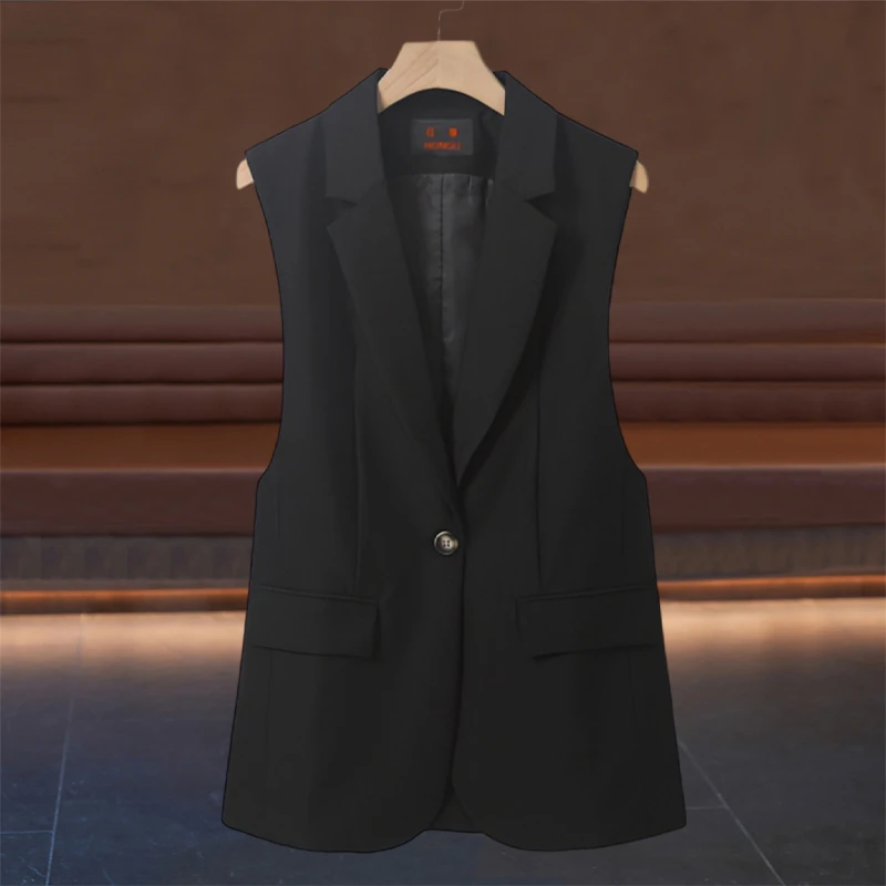 2025秋季新款时尚黑色无袖马夹女装高级感小众大码显瘦通勤上衣女