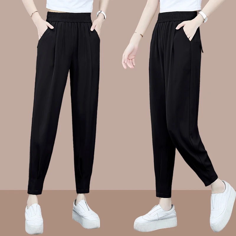 宽松薄款抖抖裤2025夏季新休闲裤显瘦束脚九分裤运动裤子哈伦裤女