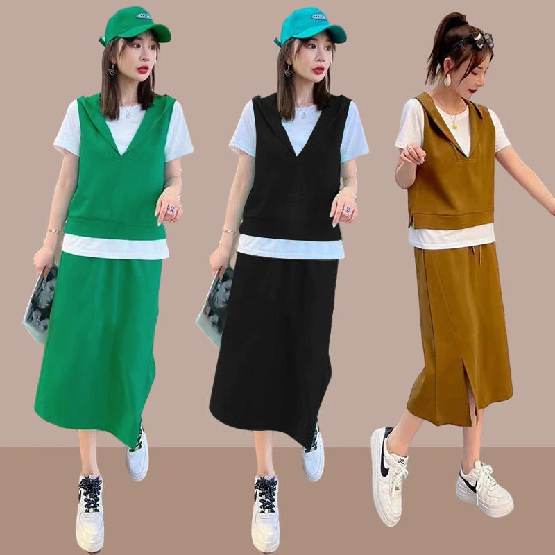 宽松大码女装2025夏季新款休闲百搭遮肉显瘦套装裙减龄洋气两件套