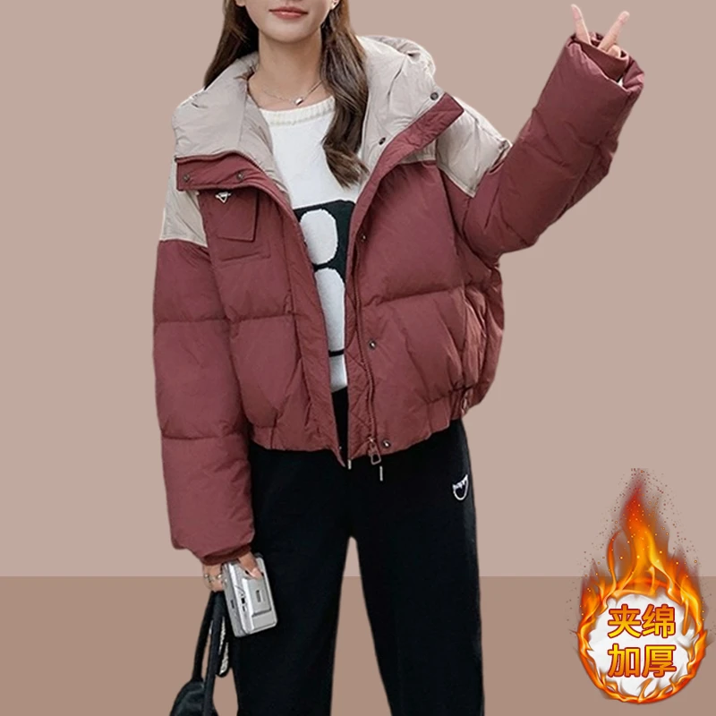 女士棉衣棉服2025年秋冬季新款短款外套小个子夹棉加厚连帽面包服