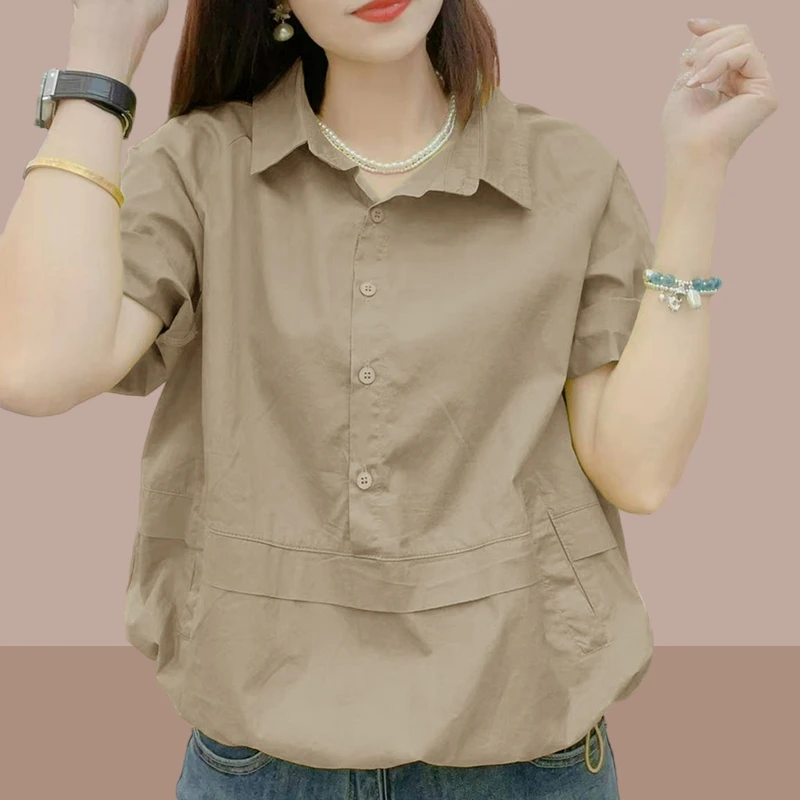女士短袖衬衫2025夏装新款遮肚子上衣爆款防晒小个子显瘦宽松衬衣