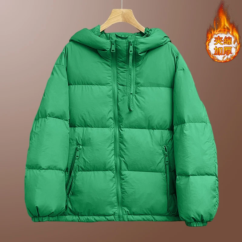 2025秋冬季新款高级感磨砂纯色棉服外套胖mm大码女装御寒连帽棉衣